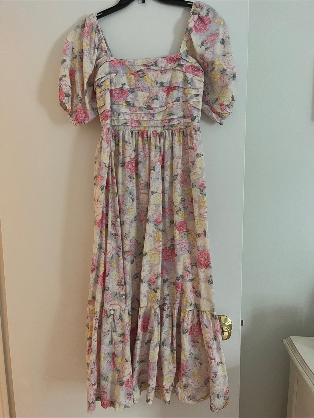 Pinkblush Pink Floral Midi Dress with Puff Sleeves